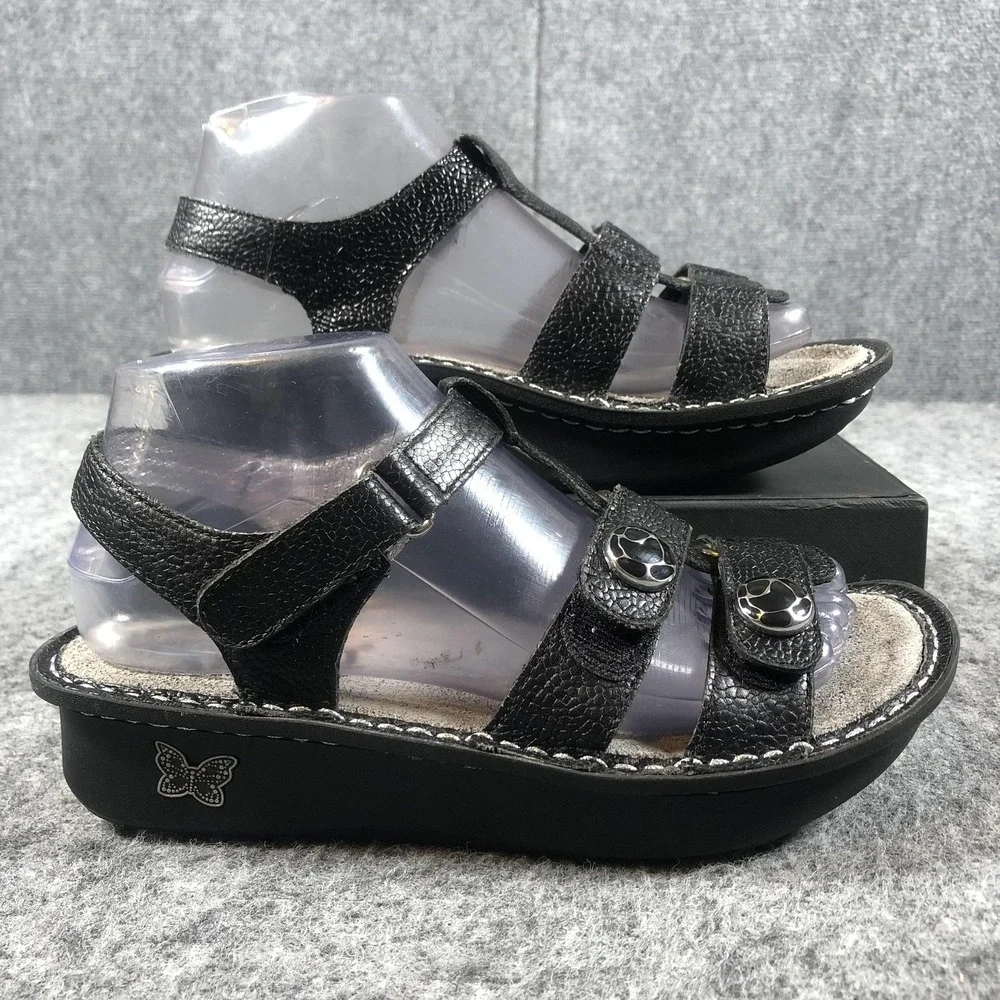 Alegria KLE-501 Wedge Sandals Womens 7-7.5 Black Slip‎ Resistant Comfort